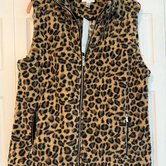 Calvin Klein Leopard Print Fuzzy Vest - Picture 2 of 3